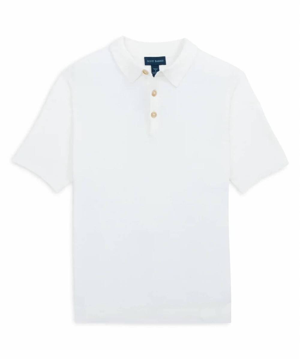 NEW SCOTT BARBER men's boucle solid polo shirt in white